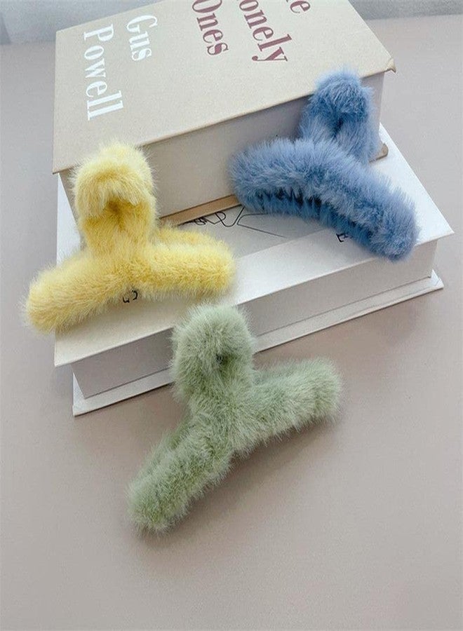 HKD Sales Pack of 2 Pices Soft Faux Fleece Fur S Curve Large Hair Clutcher,Hair Clips Claw,Hair Accessories, Random Color For Women & Girls - Image 5