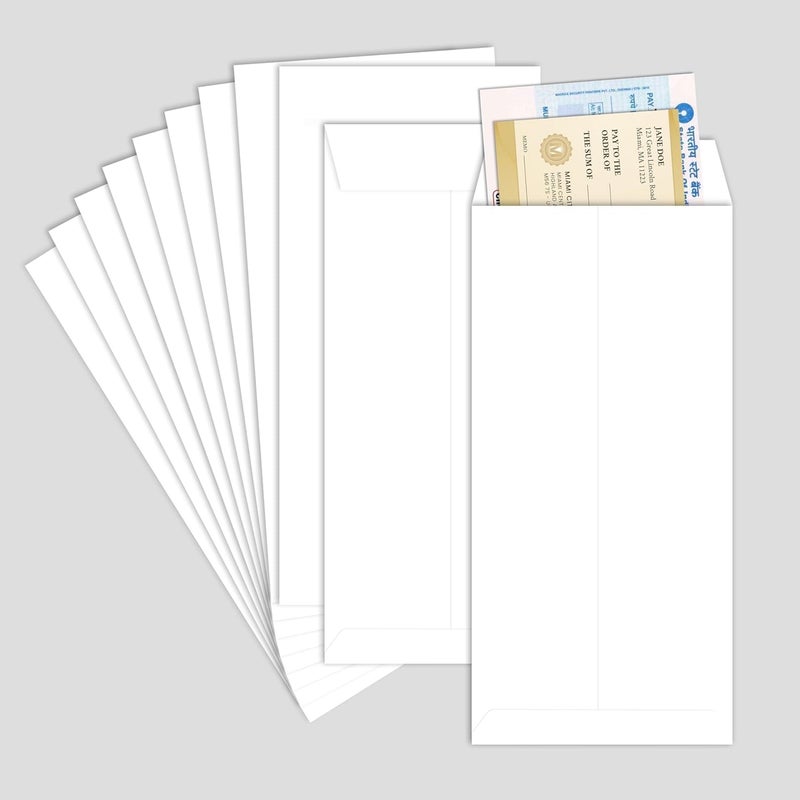 100 White Presentation Envelope For Letters – 150 Gsm Paper Bags Postal Cover For Documents Courier, Gifting Money, Note Cards, Post Cards Siz 11x22cm - Image 1