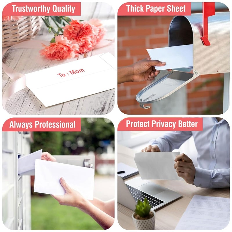 100 White Presentation Envelope For Letters – 150 Gsm Paper Bags Postal Cover For Documents Courier, Gifting Money, Note Cards, Post Cards Siz 11x22cm - Image 5