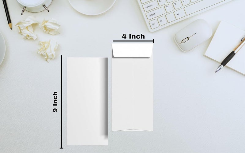 100 White Presentation Envelope For Letters – 150 Gsm Paper Bags Postal Cover For Documents Courier, Gifting Money, Note Cards, Post Cards Siz 11x22cm - Image 2