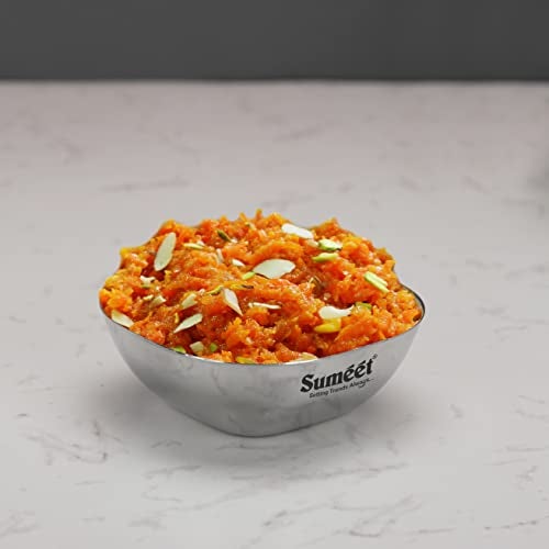 Sumeet Heavy Gauge Stainless Steel Apple Square Bowl/Wati/Katori with Mirror Finish – 10.6cm Dia, set of 6pc, 250ML Each - Silver - Image 3