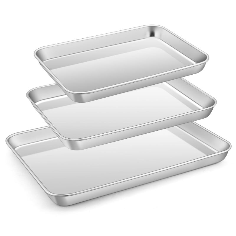 E-far Efar Stainless Steel Baking Sheet Set of 3 124105 94 Cookie Sheet for Oven Rimmed Metal Tray for Cooking Baking Bacon Nontoxic Dishwasher Safe - Image 2