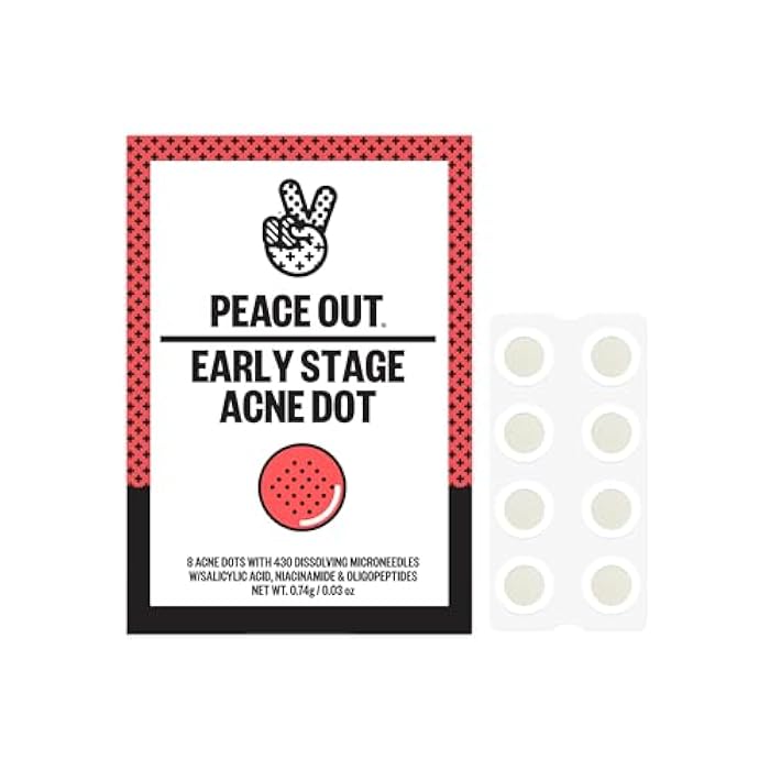 PEACE OUT Early Stage Acne Dots Helps Target Blemishes Below the Surface, Hydrocolloid Pimple Patches Minimize Bumps Before They Appear with Dissolving Microneedles, Salicylic Acid, 8 Count - Image 1