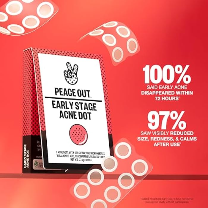 PEACE OUT Early Stage Acne Dots Helps Target Blemishes Below the Surface, Hydrocolloid Pimple Patches Minimize Bumps Before They Appear with Dissolving Microneedles, Salicylic Acid, 8 Count - Image 3