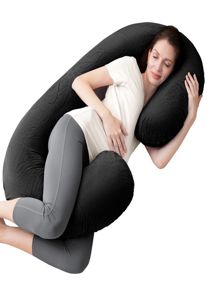1 MIDDLE ONE Pregnancy Pillow, C Shaped Full Body Pregnant Women Sleeping Pillow for Maternity Support with Cover (Black) - Image 1