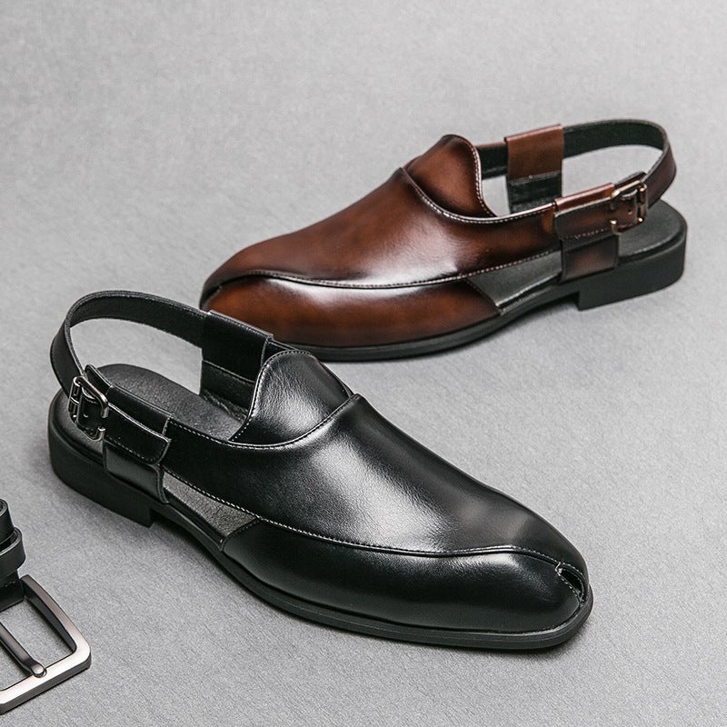 2025 Summer Large Size Men'S Shoes Fashion Slip-On Trendy Shoes Fashionable Breathable Lightweight British Style Genuine Leather Sandals - Image 2