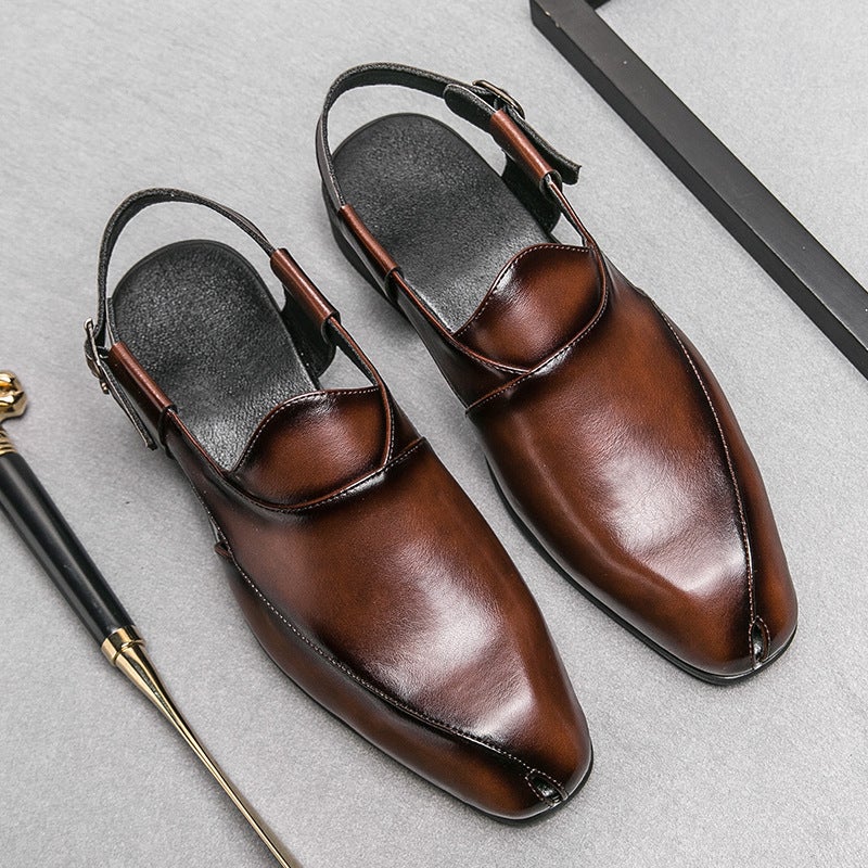 2025 Summer Large Size Men'S Shoes Fashion Slip-On Trendy Shoes Fashionable Breathable Lightweight British Style Genuine Leather Sandals - Image 4