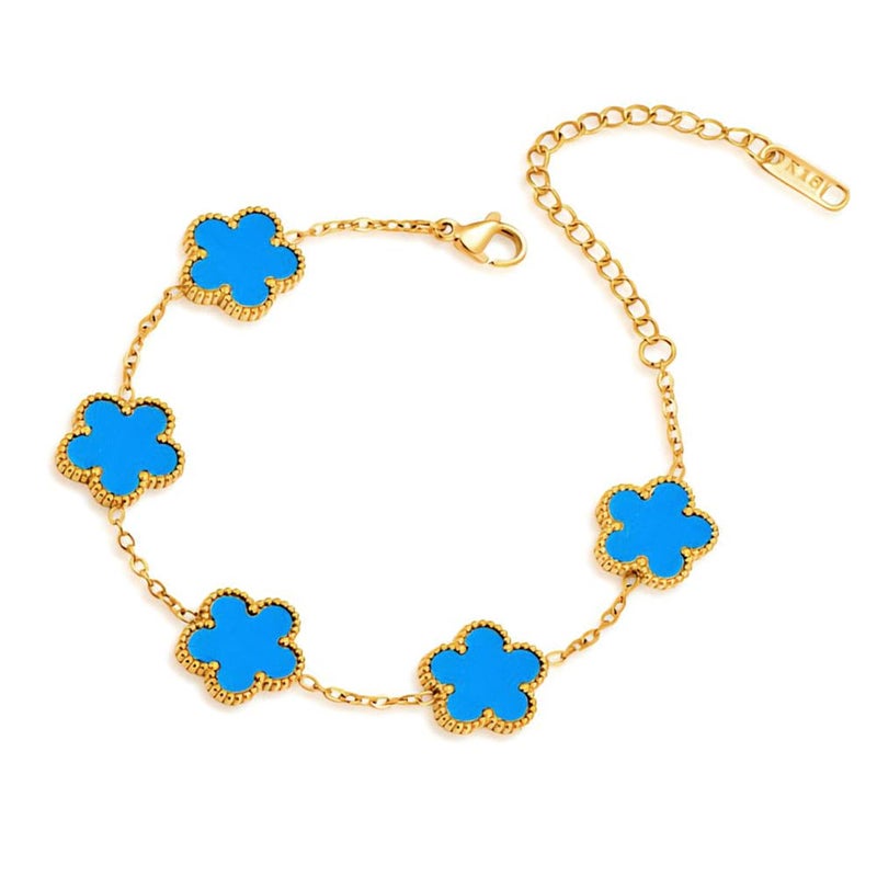 FLY FEI 18K Gold-Plated Four Leaf Clover Bracelet for Women,Adjustable lucky Bracelet Jewelry Gift-Hypoallergenic Charm for Birthdays, Wellness & Daily Wear(style01-Blue) - Image 1