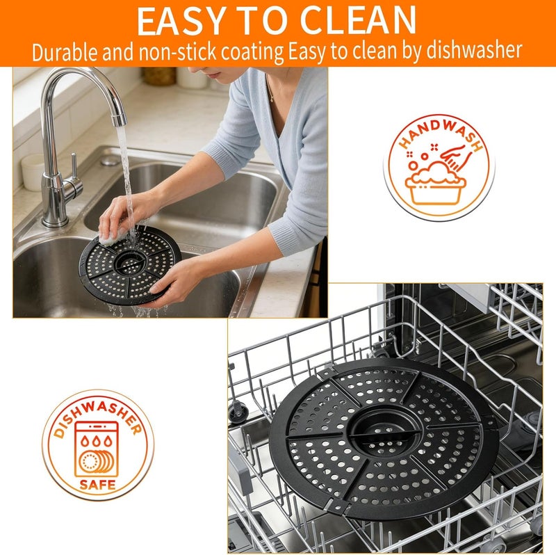 GXF Air Fryer Replacement Parts, Round 2QT Non-Stick Air Fryer Grill Plate Tray Rack with Rubber Feet, Grill Pan Crisper Plate for Air Fryer Accessories Fit for Power Dash Chefman etc, Dishwasher Safe - Image 5