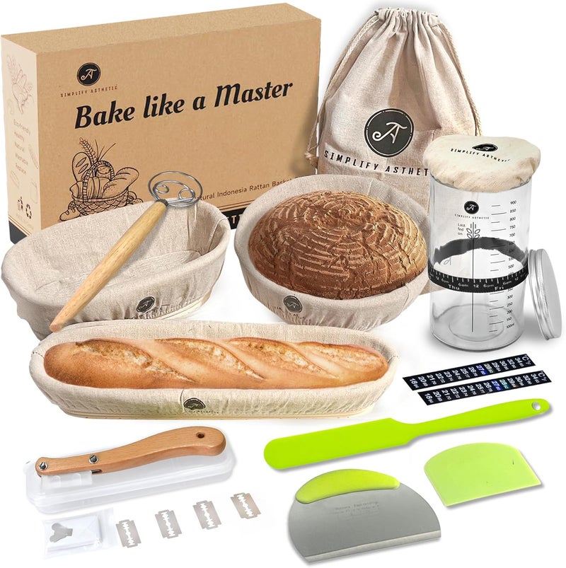 SIMPLIFY ASTHETIC Premium Banneton Bread Proofing Basket - A Complete Sourdough Bread Baking Kit - Bread Baking Supplies - Sourdough Starter Jar Kit - Image 1