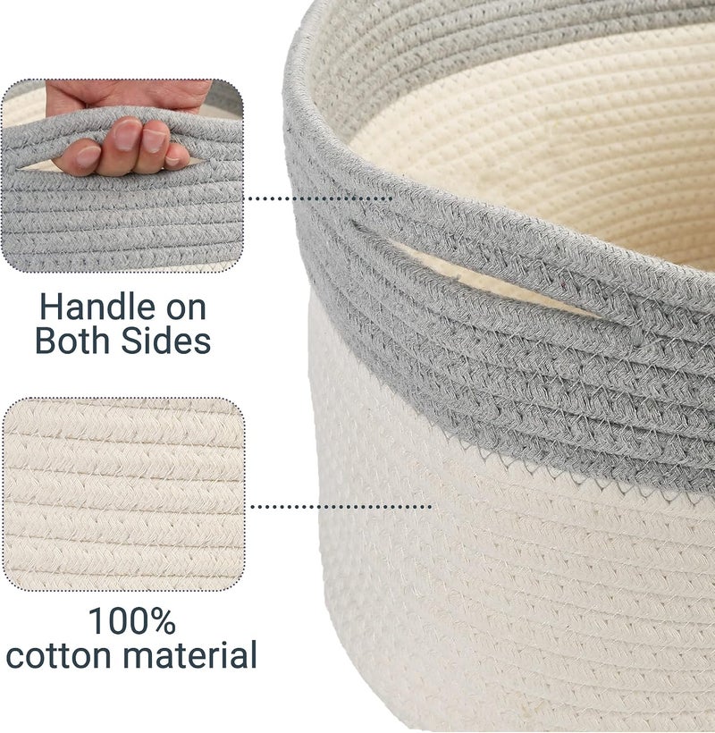 PrimePets Cotton Rope Dog Toy Basket, Small Basket with Handles, Woven Storage Bin for Dogs Pets, 15x10x9 inch Pet Basket Container Holder for Toys, White and Grey - Image 4