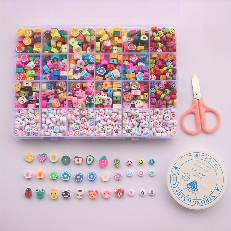750Pcs Polymer Clay Bead Set 24 Compartments 10mm Mix Star Moon Fruit Animal Charms Joyful Faces Letter Slices For DIY Bracelet Making Vibrant Multicolor Craft Beads Non Metal Jewelry Materials Colorful Decorative Accessories - Image 4