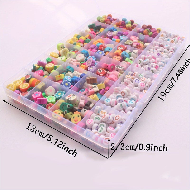 750Pcs Polymer Clay Bead Set 24 Compartments 10mm Mix Star Moon Fruit Animal Charms Joyful Faces Letter Slices For DIY Bracelet Making Vibrant Multicolor Craft Beads Non Metal Jewelry Materials Colorful Decorative Accessories - Image 3