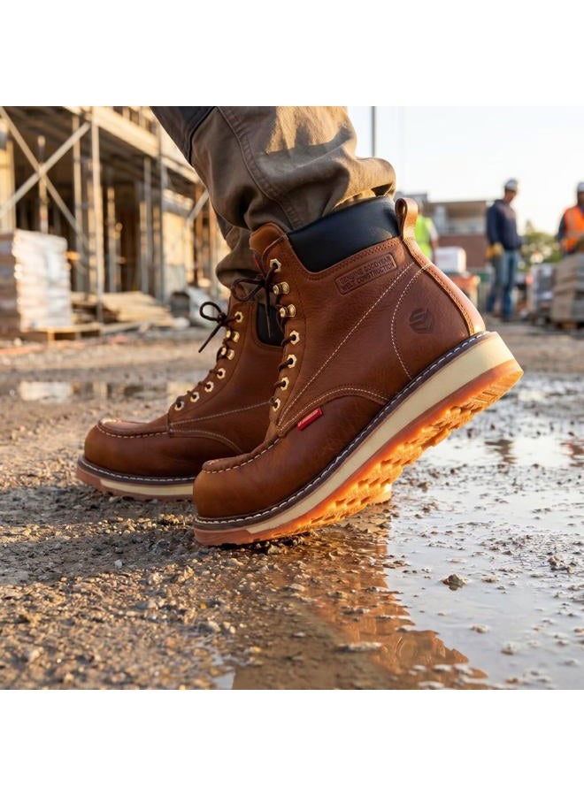 SUREWAY 6” Mens Heavy Duty Steel/Composite/Soft Toe Work Boots for Men,Goodyear Welt,Extremely Comfortable Durable Proved,Superior Oil/Slip Resistant,Thicker Leather,Wedge Sole,Moc Toe Work - Image 2