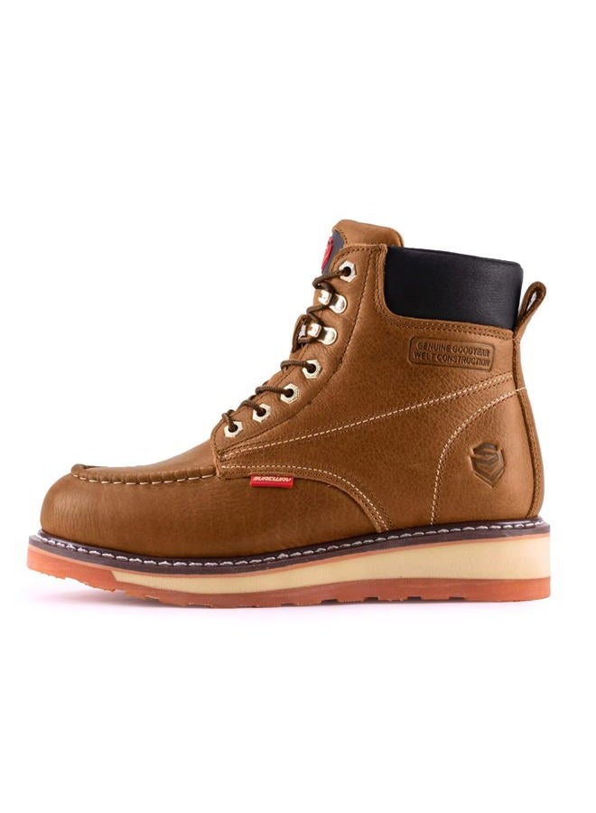 SUREWAY 6” Mens Heavy Duty Steel/Composite/Soft Toe Work Boots for Men,Goodyear Welt,Extremely Comfortable Durable Proved,Superior Oil/Slip Resistant,Thicker Leather,Wedge Sole,Moc Toe Work - Image 4