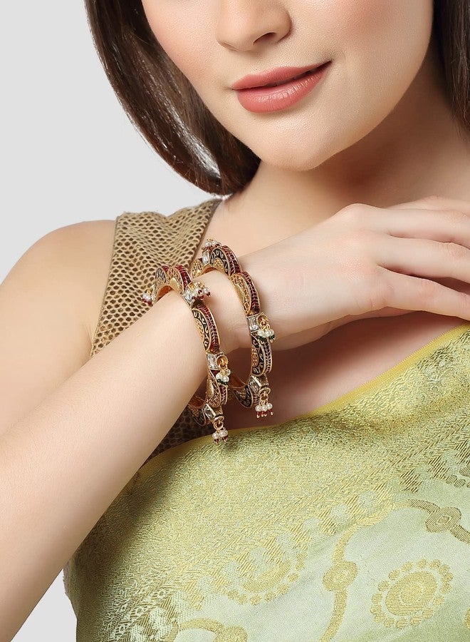 Karatcart Set of 2 Antique Gold Plated Temple Bangles for Women - Image 2