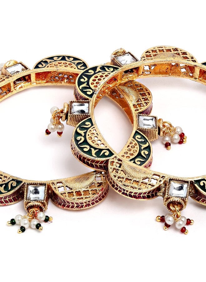 Karatcart Set of 2 Antique Gold Plated Temple Bangles for Women - Image 5