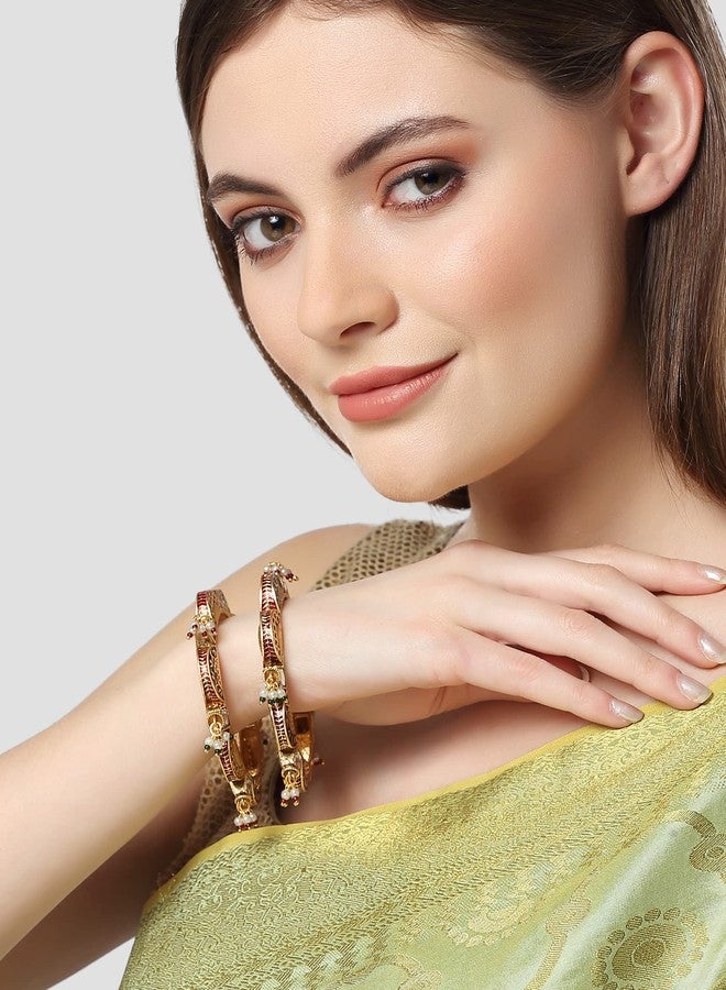 Karatcart Set of 2 Antique Gold Plated Temple Bangles for Women - Image 3