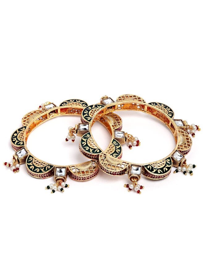 Karatcart Set of 2 Antique Gold Plated Temple Bangles for Women - Image 1