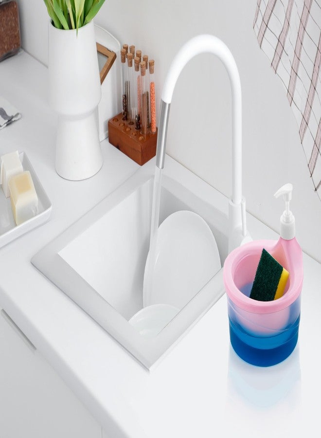 Kitchwell موزع صابون سائل للأطباق من كيتشويل 2 في 1، موزع سائل غسيل الأطباق، حامل إسفنجة، موزع صابون سائل للأطباق لحوض المطبخ، ملحقات، سطح العمل، مطبخ، حمام (دائري متعدد الألوان) - Image 3