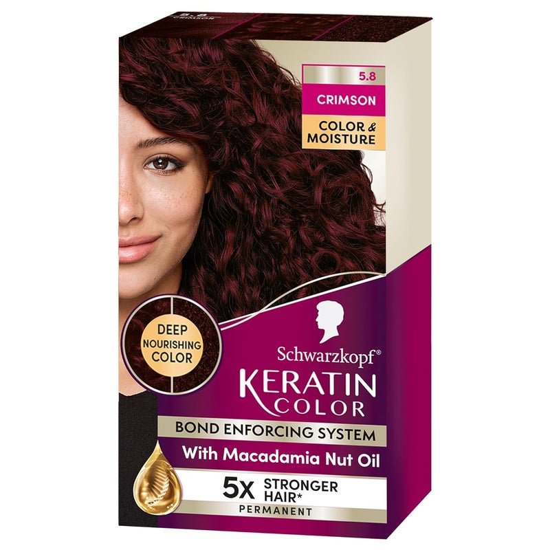 Schwarzkopf Keratin Color Permanent Hair Dye Cream 58 Crimson 1 Application  Professionally Inspired Hair Color Enriched with Keratin and Macadamia Nut Oil  Hair Dye with PreSerumall Hair Types