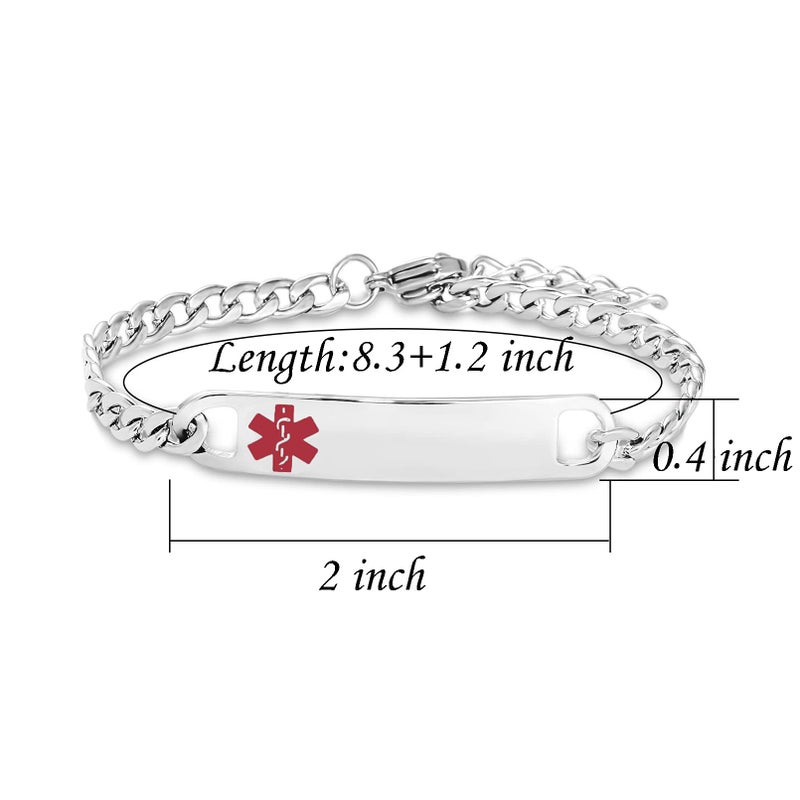 TGLS Red Medical Alert Type 2 Diabetes Bracelet for Women Men Emergency First Aid Health Alert Engraved Adjustable Stainless Steel Chain Bracelets - Image 3