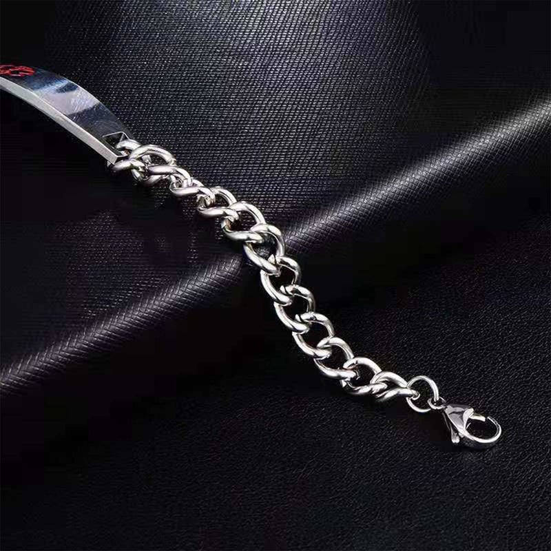 TGLS Red Medical Alert Type 2 Diabetes Bracelet for Women Men Emergency First Aid Health Alert Engraved Adjustable Stainless Steel Chain Bracelets - Image 4