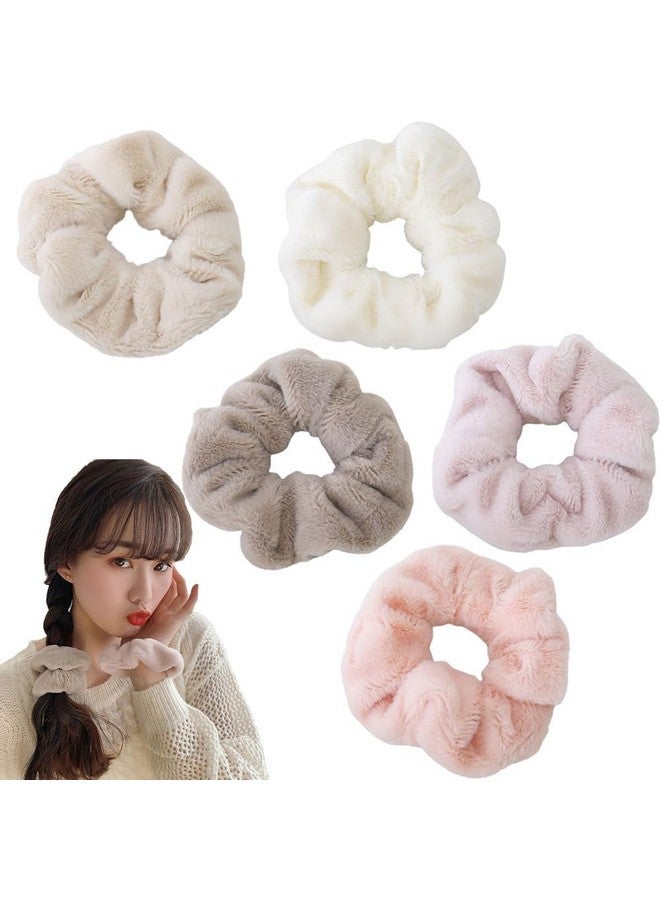 BAKEFY 5 Pieces Large Towel Microfiber Drying Soft Scrunchies Thick Scrunchies Fuzzy Scrunchy Ponytail Holder for Hair Light Bobbles Ropes Wet and Dry Hair Accessories - Image 1