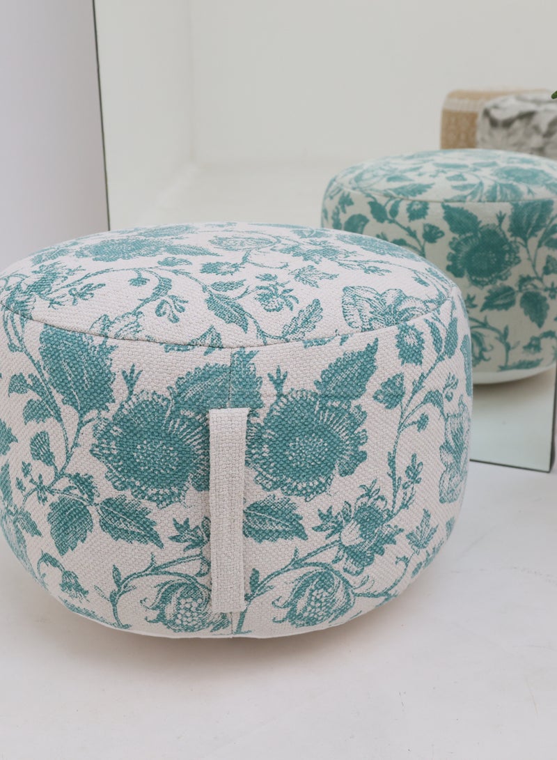 Ramsha White and turquoise cotton Color Decor Pouf – PF-178 (50x50x30cm)  - Image 1