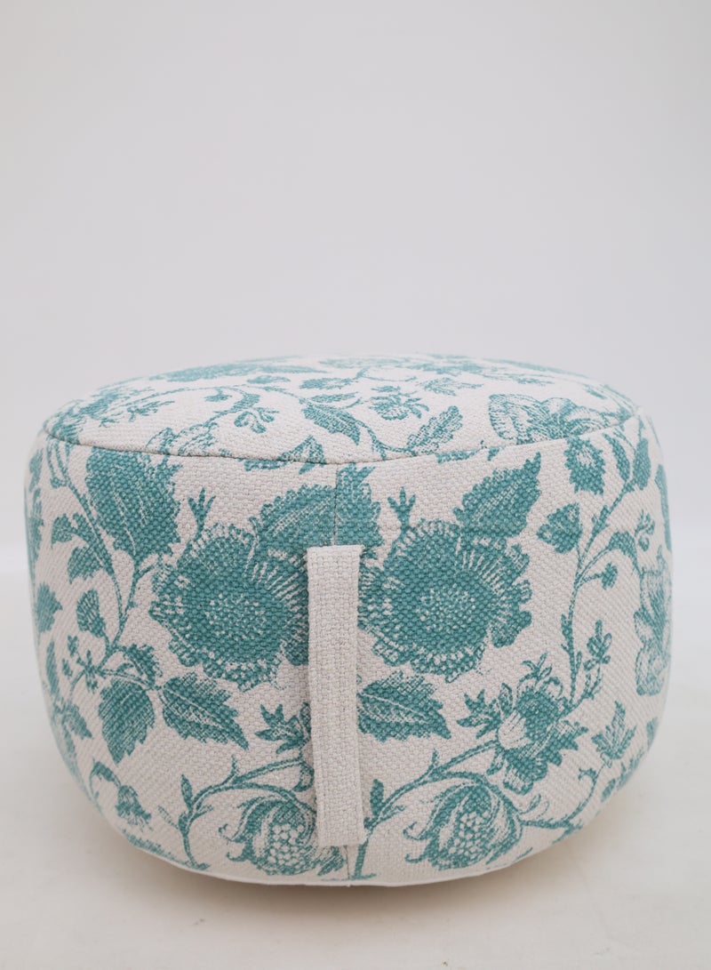 Ramsha White and turquoise cotton Color Decor Pouf – PF-178 (50x50x30cm)  - Image 2