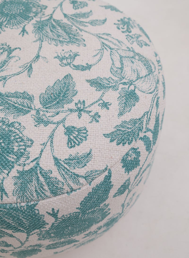 Ramsha White and turquoise cotton Color Decor Pouf – PF-178 (50x50x30cm)  - Image 3