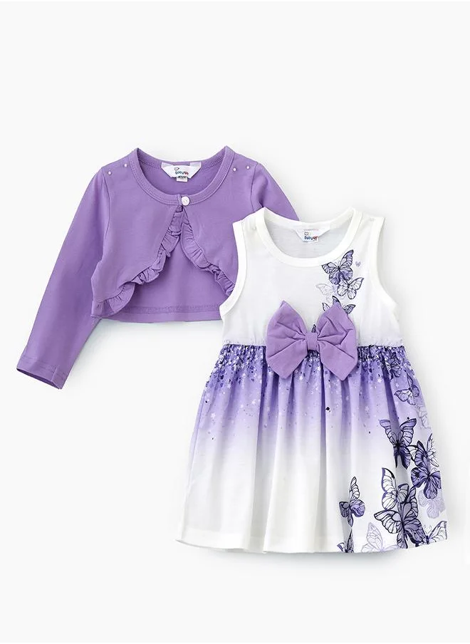 babyqlo Purple Butterfly Dress with Jacket Set