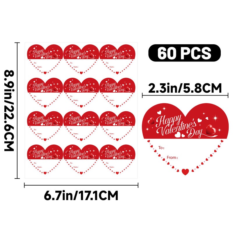Alynta Happy Valentine's Day Stickers - Valentines Gift Tag Stickers 2 Inch 60Pcs Heart Design Sticker Valentines to from Labels for Envelope Seals Cards Valentine's Day Decorations - Image 2