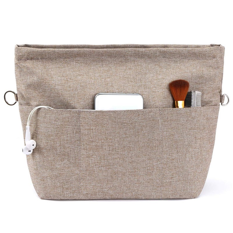 VANCORE Purse Bag Organizer Insert with 13 Pockets, Handbag and Tote Bag Inside Shaper with Zipper (Khaki, Large) - Image 1