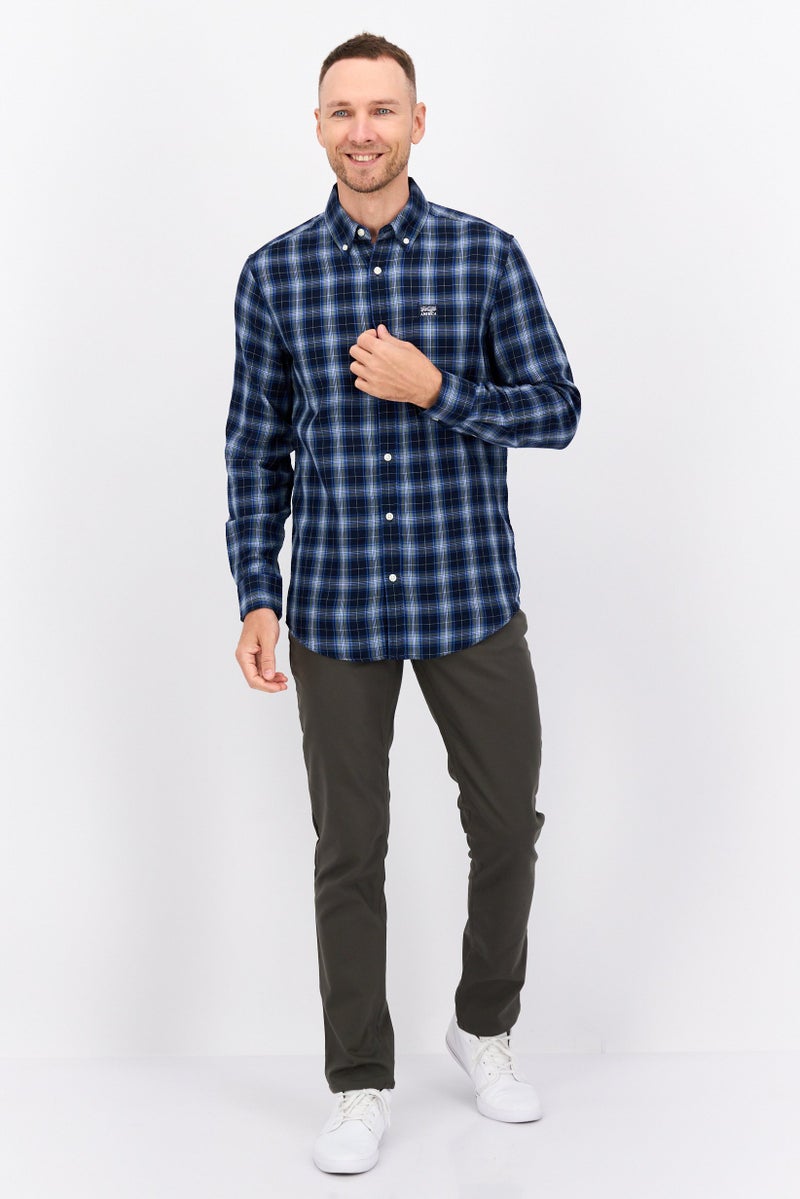 Men Regular Fit Long Sleeves Plaid Casual Shirt, Navy Combo