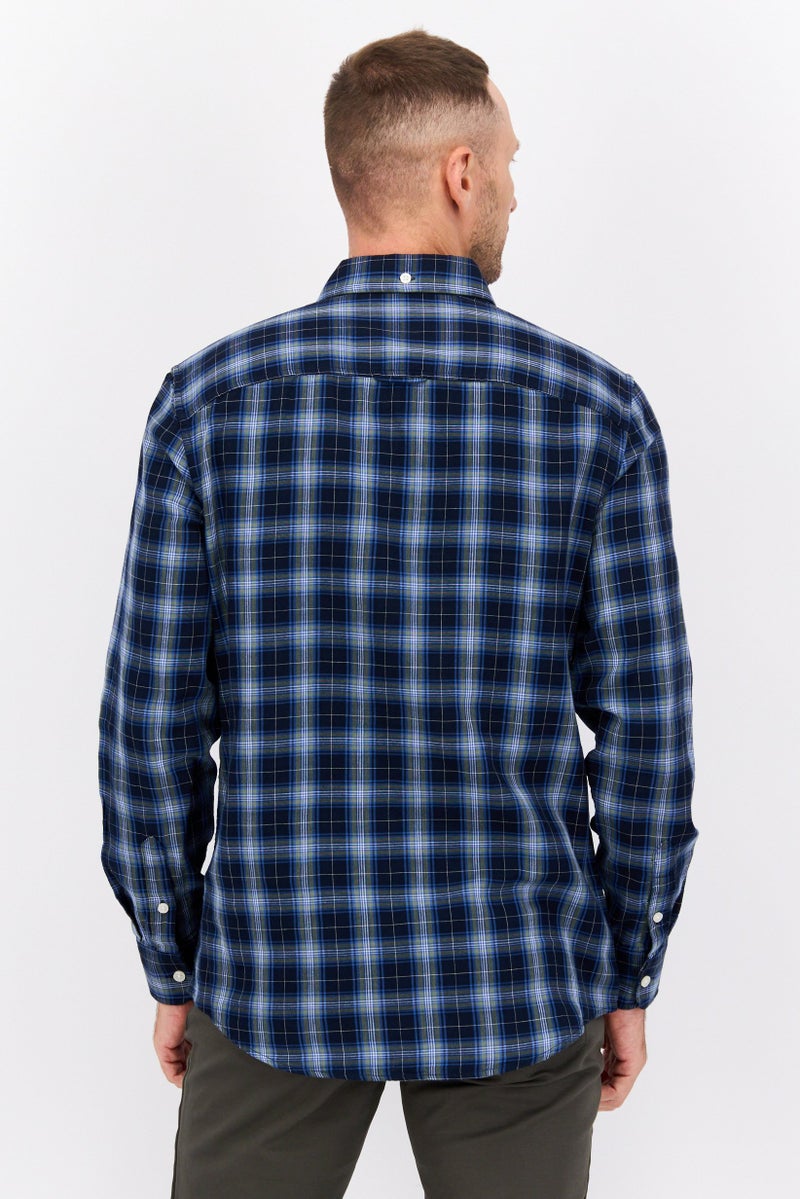 Men Regular Fit Long Sleeves Plaid Casual Shirt, Navy Combo