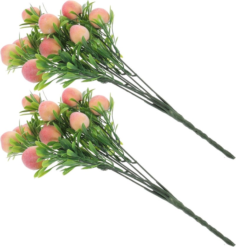 Fake Peach Branches Artificial Fruits Bouquet 2pcs, Lifelike Plastic Peach Stems for Home Decoration and DIY Flower Arrangement - Image 1