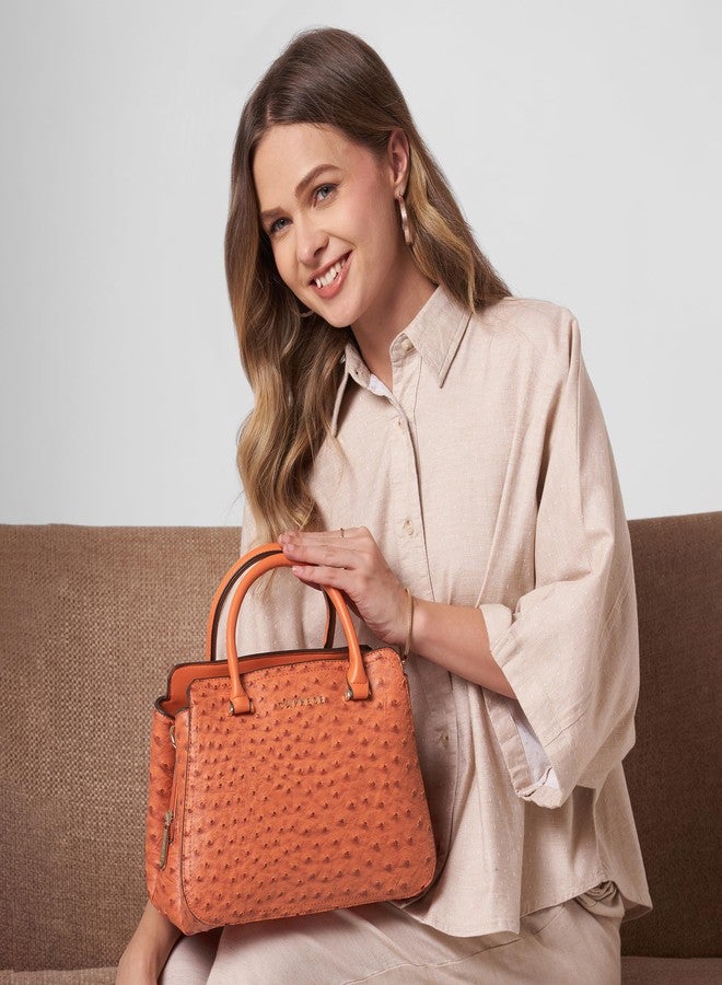 Caprese Britney Medium Satchel Bag for Women | Animal Texture Faux Leather Shoulder Bag with Adjustable & Detachable Strap | Zipper & Magnetic Button Closure | Office & Casual Use (Rust) - Image 2