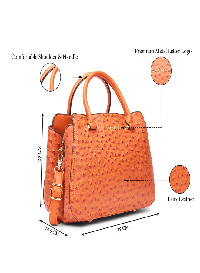 Caprese Britney Medium Satchel Bag for Women | Animal Texture Faux Leather Shoulder Bag with Adjustable & Detachable Strap | Zipper & Magnetic Button Closure | Office & Casual Use (Rust) - Image 3