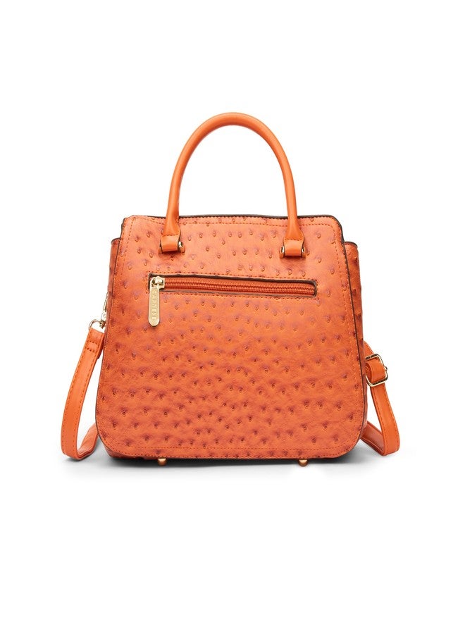 Caprese Britney Medium Satchel Bag for Women | Animal Texture Faux Leather Shoulder Bag with Adjustable & Detachable Strap | Zipper & Magnetic Button Closure | Office & Casual Use (Rust) - Image 5