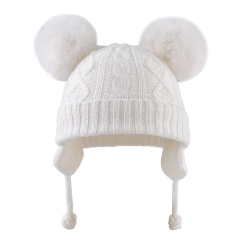 JANGANNSA Cute Knitted Boys Girls Christmas Beanie Warm Earflap Winter Hat Infant Toddler Baby Beanie 0-6Y (M, White Pompom) - Image 2