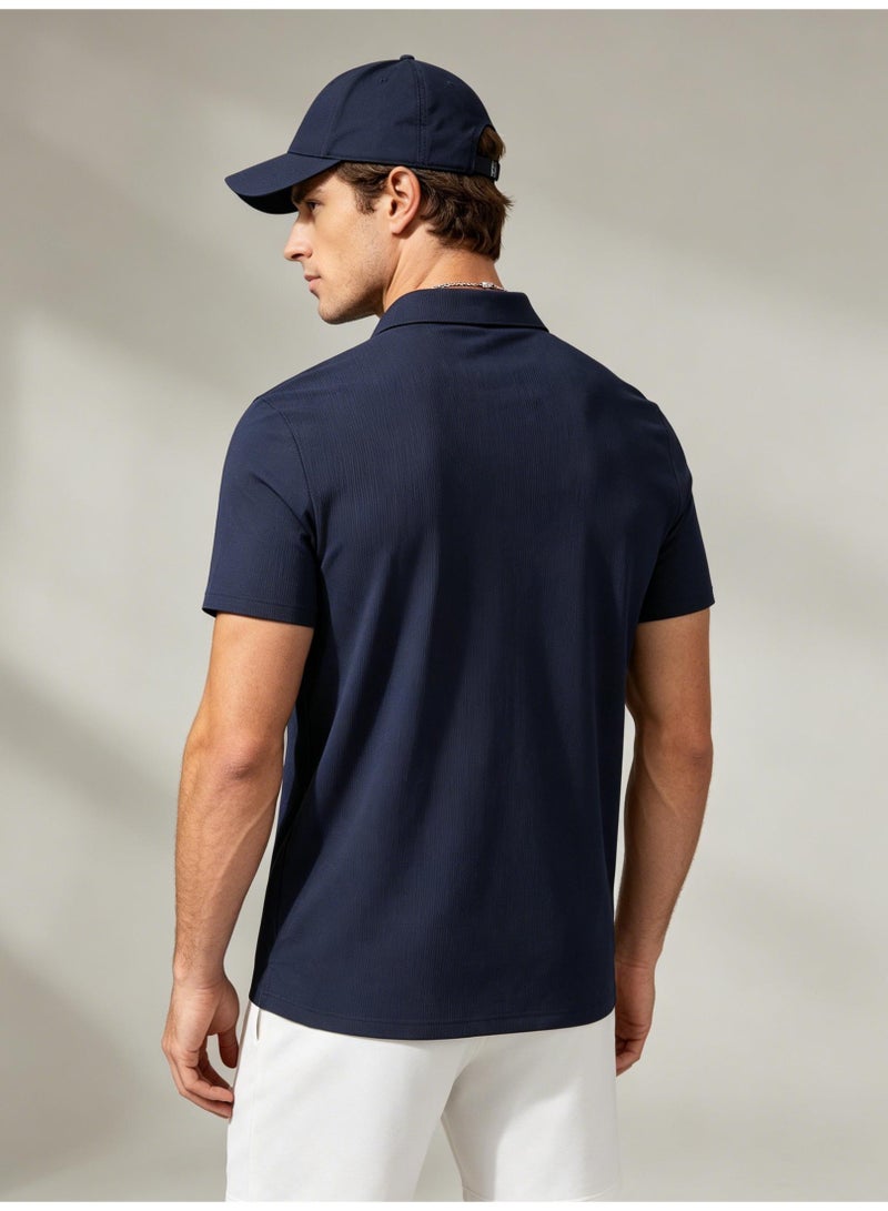 BOSS Men's Short Sleeve Collared Polo Shirt Breathable Sport Golf Daily Casual Top Navy Blue - Image 5