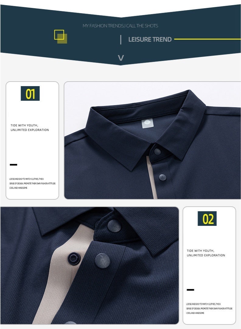 BOSS Men's Short Sleeve Collared Polo Shirt Breathable Sport Golf Daily Casual Top Navy Blue - Image 2