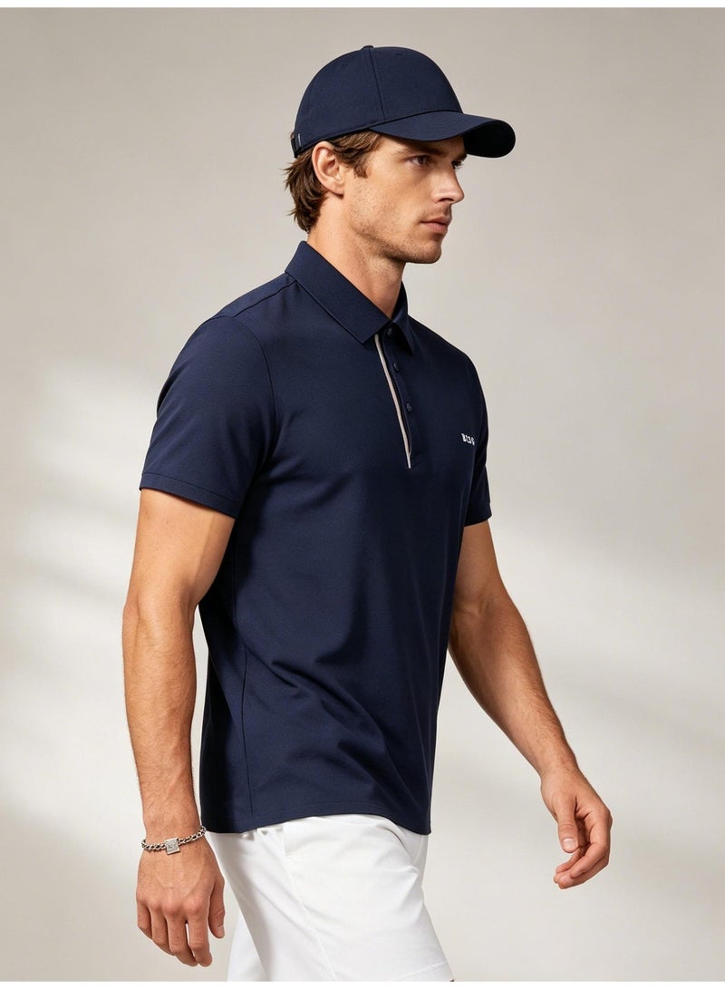 BOSS Men's Short Sleeve Collared Polo Shirt Breathable Sport Golf Daily Casual Top Navy Blue - Image 1