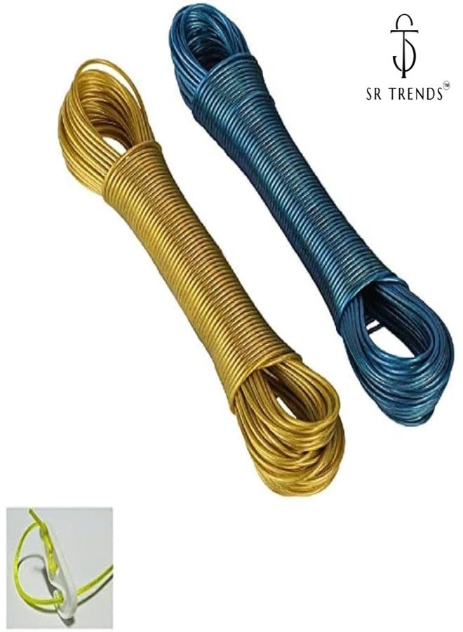 SR TRENDS PVC Coated Steel Anti-Rust Wire Rope Washing Line Clothesline with 2 Plastic Hooks 1 for Drying Hanging Clothes (Pack of 1, 20 Meters) - Image 2