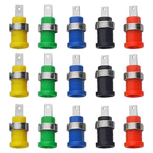 WMYCONGCONG 15 PCS 4mm Banana Jack Female Panel Mount Banana Socket Binding Post Adapter for DIY Test Projects or 4mm Banana Jack Socket 5 Colors - Image 1
