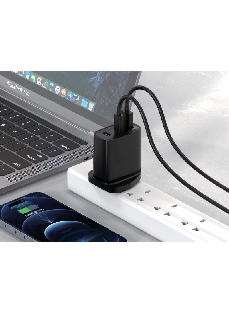 تنبلس شاحن حائط منزلي سريع 3 منافذ بقدرة 45 وات PD + QC 45W يوفر شحنًا سريعًا وآمنًا باللون الأسود - Image 4