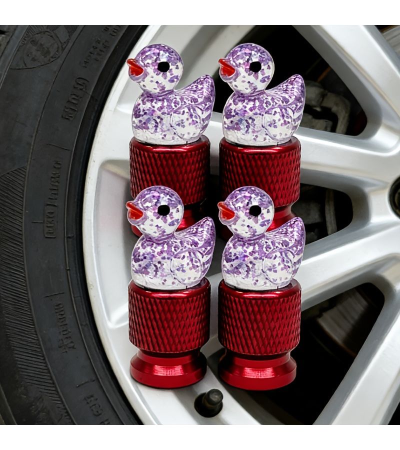 4 Blue Fine Glitter Resin Duck Valve Caps For Car Motorcycle Bicycle Modification - Image 3