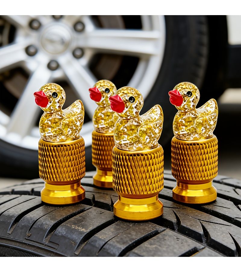4 Blue Fine Glitter Resin Duck Valve Caps For Car Motorcycle Bicycle Modification - Image 2