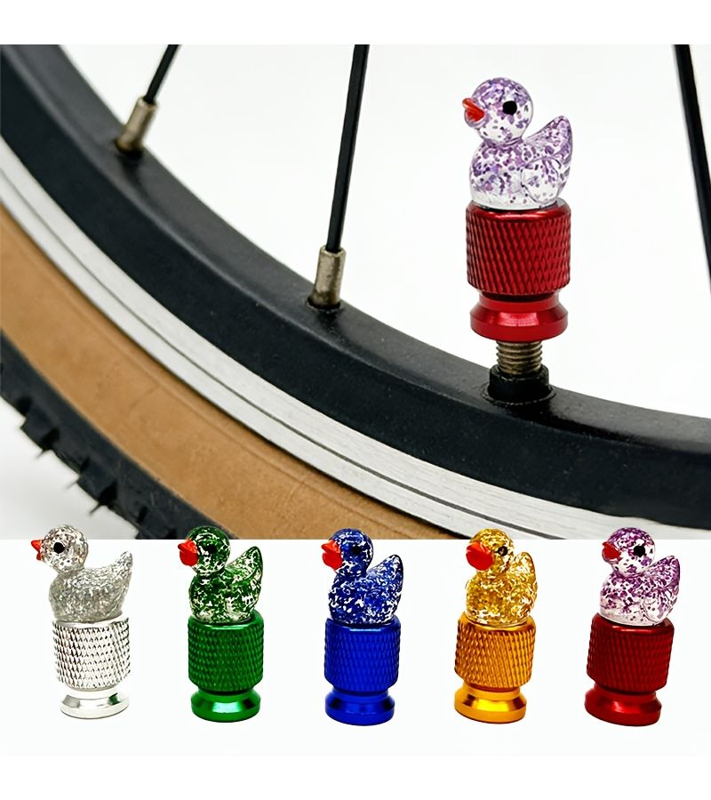 4 Blue Fine Glitter Resin Duck Valve Caps For Car Motorcycle Bicycle Modification - Image 1